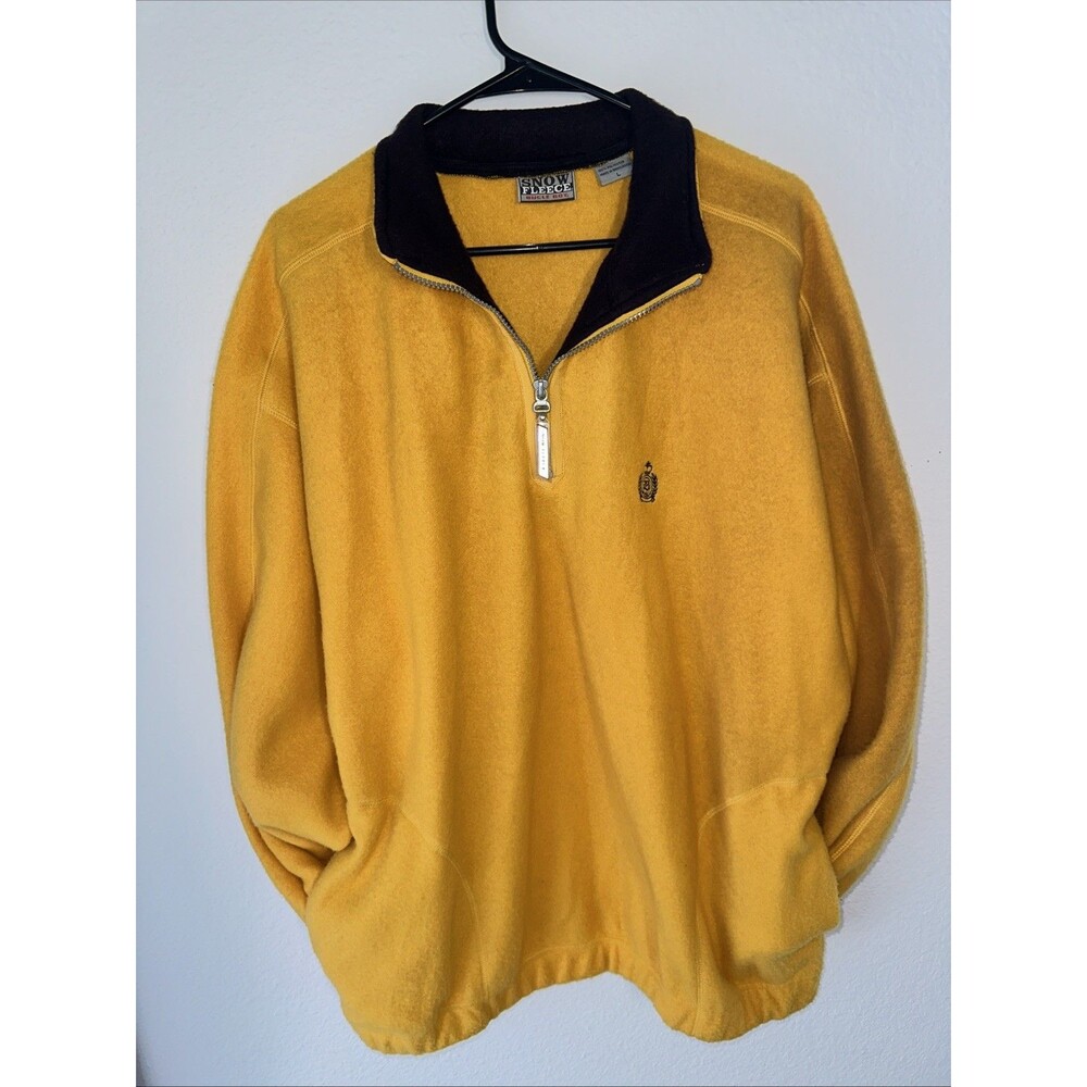Vintage Bugle Boy Company Quarter Zip Fleece Pullover Sweater Yellow Sz L